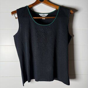 Ming Wong Sleeveless Tank Sweater Sz Large Black with Green